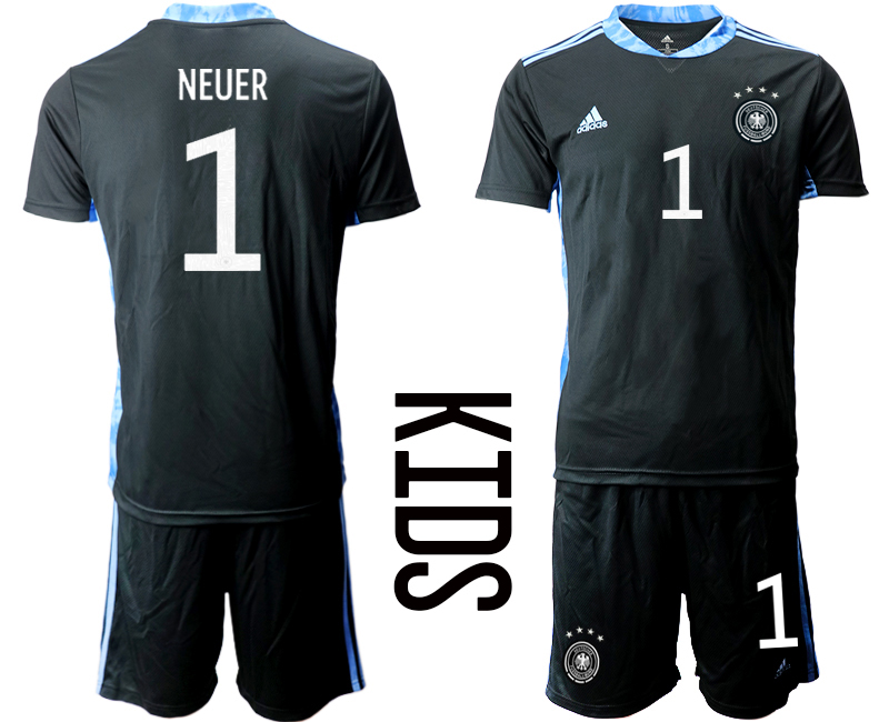 Youth 2021 European Cup Germany black goalkeeper #1 Soccer Jersey